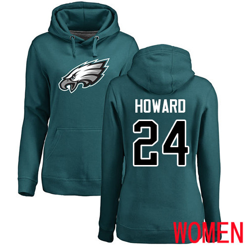 Women Philadelphia Eagles #24 Jordan Howard Green Name and Number Logo NFL Pullover Hoodie Sweatshirts->women nfl jersey->Women Jersey